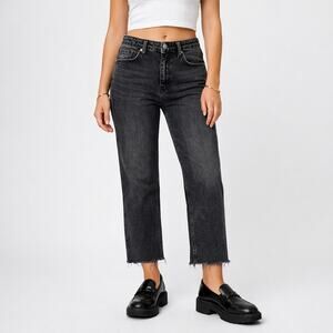 We The Free Free People Size 28 Black Wash Raw Hem Jeans Cropped Ankle Jeans